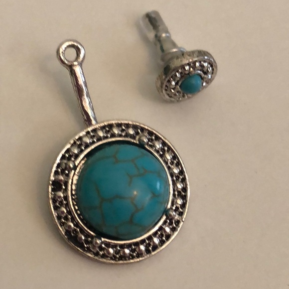 BEAUTIFUL STONE FRONT/Back two way earrings studs - Picture 6 of 8